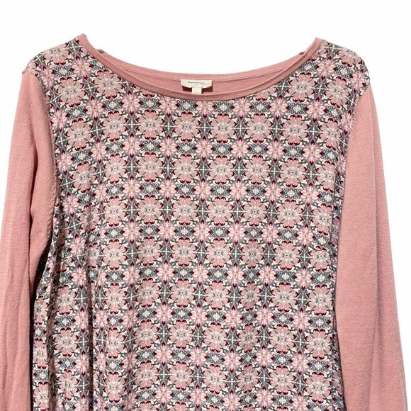 Talbots Blouse Top Womans Large Pink Green Floral Long Sleeve Round Neck Blouse - Picture 3 of 9